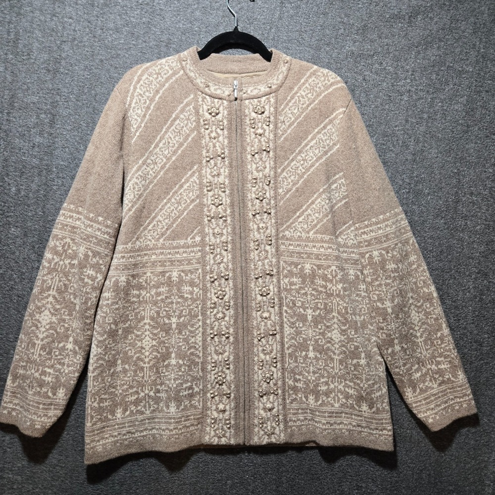 Pendleton Women's 100% Lambswool Full Zip Lined‎ Sweater Jacket Tan Large Nordic